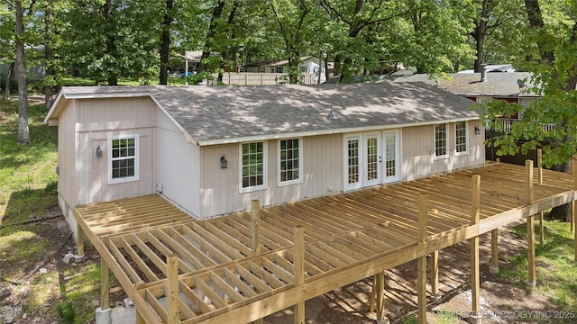 1403 Vale, Grove, OK 74344 - back of house with french doors, a shingled roof, and a wooden deck