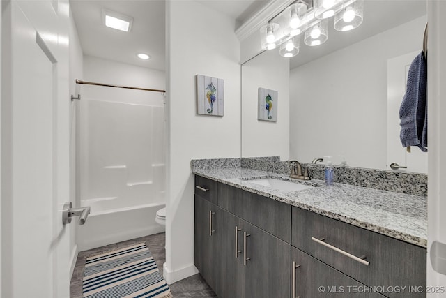 2621 S Catalayah Ln, Claremore, OK 74019 - full bath with vanity, toilet, baseboards, and shower / bath combination