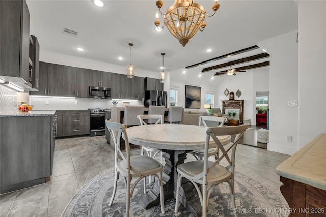 2621 S Catalayah Ln, Claremore, OK 74019 - dining space featuring recessed lighting, a chandelier, and ceiling fan