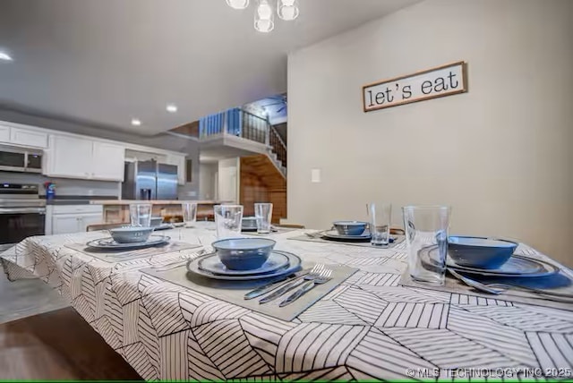 555 Williams Dr, Eufaula, OK 74432 - dining room with stairs and recessed lighting