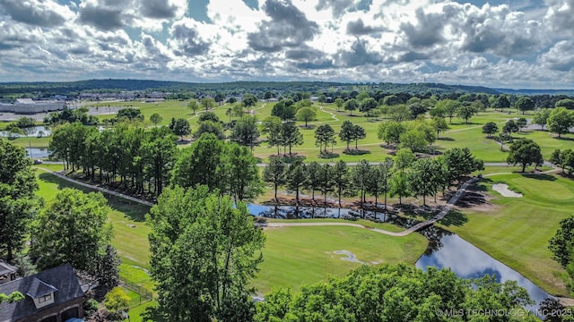 bird's eye view of a large body of water and a local golf course