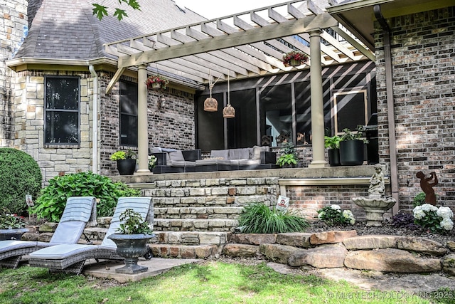 view of patio featuring a pergola