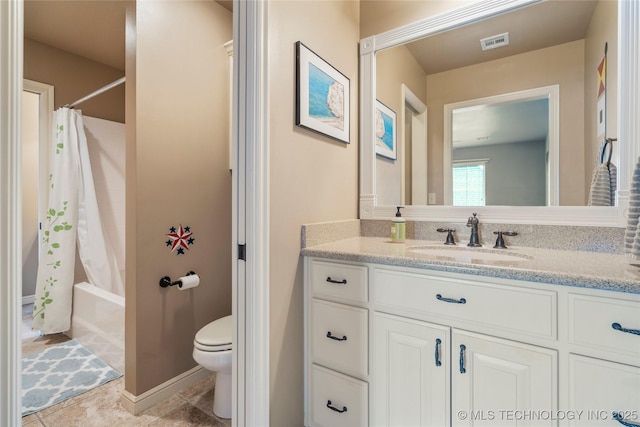 4415 S 187th E Pl, Tulsa, OK 74134 - bathroom with vanity, toilet, shower / bath combo, and tile patterned flooring