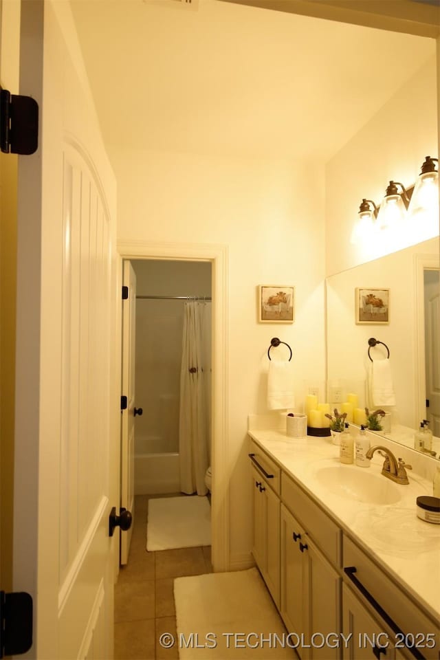 118 W 130th Pl S, Jenks, OK 74037 - full bath with vanity, tile patterned floors, toilet, and shower / tub combo