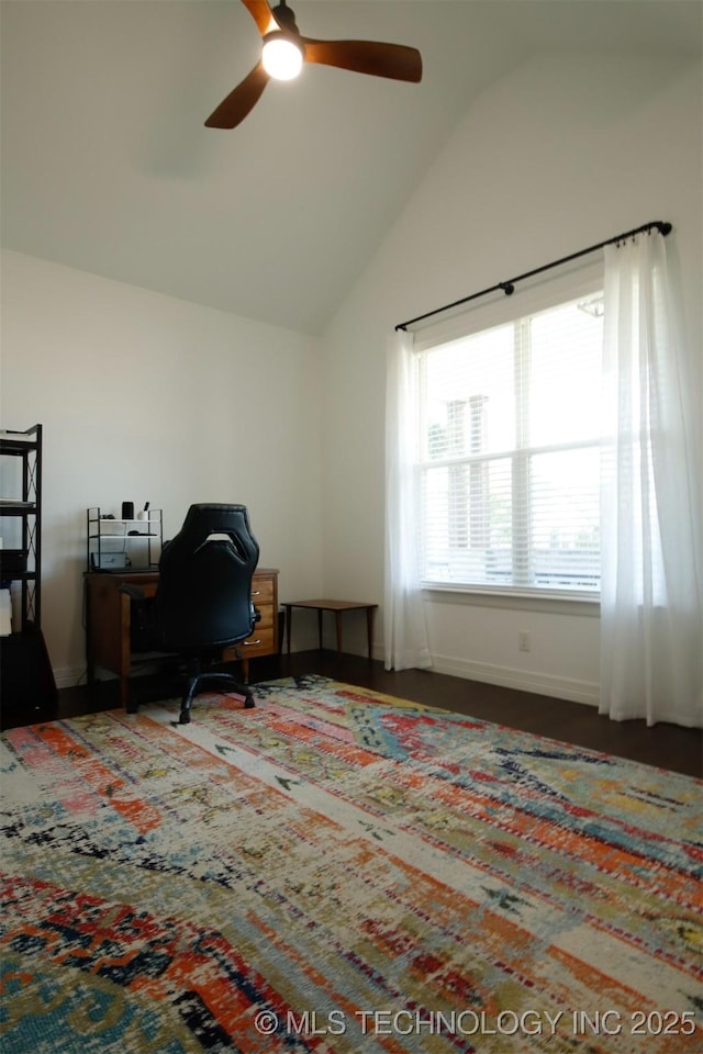 118 W 130th Pl S, Jenks, OK 74037 - office space featuring a ceiling fan, vaulted ceiling, and baseboards