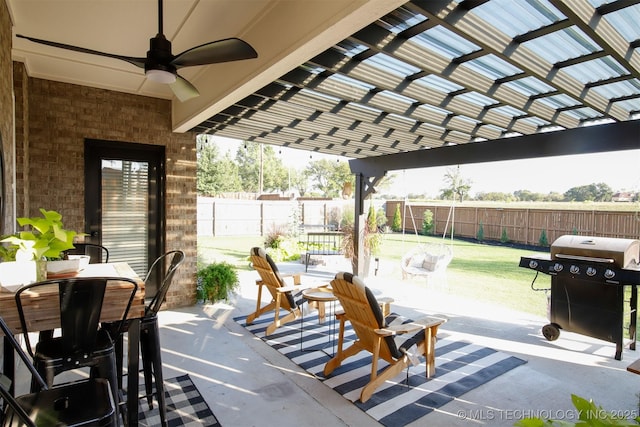 118 W 130th Pl S, Jenks, OK 74037 - view of patio / terrace with outdoor dining space, ceiling fan, and a grill