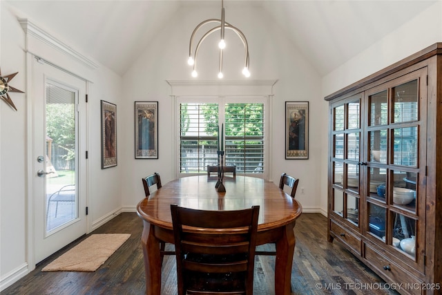 2835 E 104th St, Tulsa, OK 74137 - dining area with lofted ceiling, healthy amount of natural light, dark wood-type flooring, and baseboards
