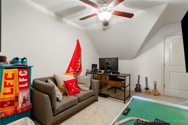 2835 E 104th St, Tulsa, OK 74137 - recreation room with lofted ceiling and a ceiling fan