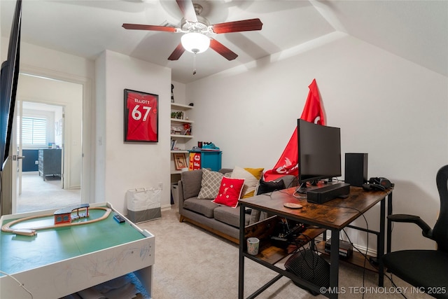 2835 E 104th St, Tulsa, OK 74137 - game room featuring ceiling fan, an office area, and carpet flooring