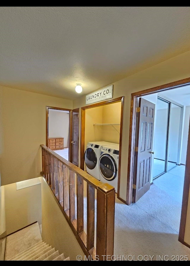 5281 Nowata Rd Unit Q101, Bartlesville, OK 74006 - stairs featuring independent washer and dryer and carpet flooring