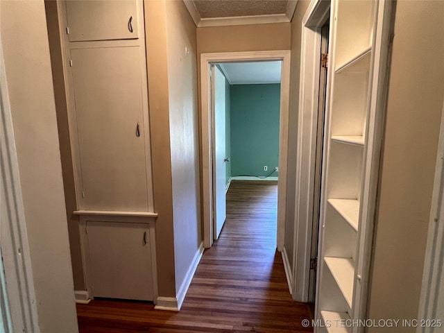 1506 E 46th Pl, Tulsa, OK 74105 - corridor with dark wood finished floors, ornamental molding, and baseboards