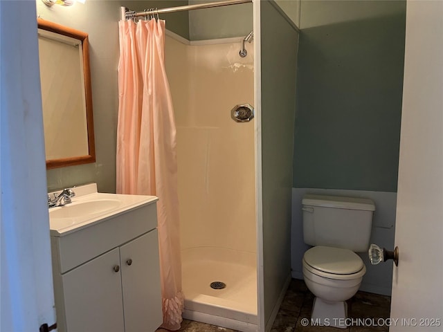 1506 E 46th Pl, Tulsa, OK 74105 - full bathroom with a stall shower, toilet, and vanity
