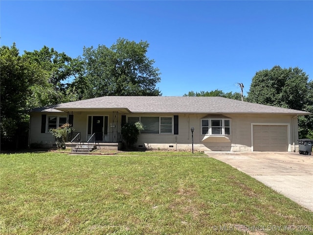 1506 E 46th Pl, Tulsa, OK 74105 - single story home featuring a garage, a front yard, driveway, and covered porch