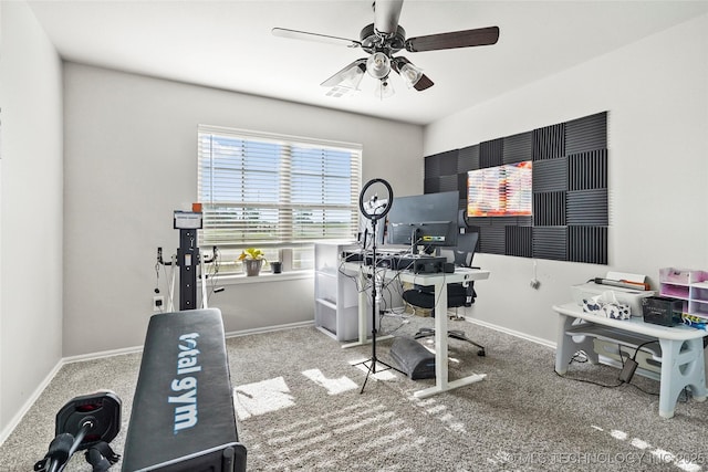 2661 S Catalayah Ln, Claremore, OK 74019 - office with carpet flooring, ceiling fan, and baseboards