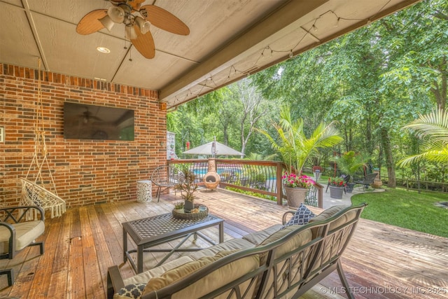 7333 S 286th E Ave, Broken Arrow, OK 74014 - view of patio featuring a deck, outdoor lounge area, and ceiling fan