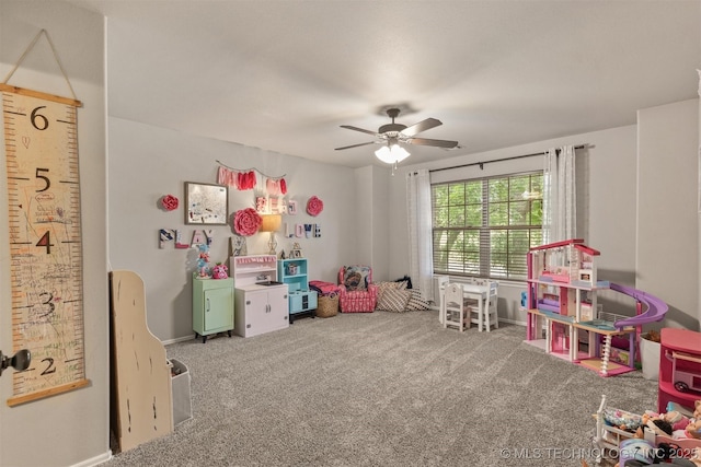 7333 S 286th E Ave, Broken Arrow, OK 74014 - rec room with carpet floors and a ceiling fan