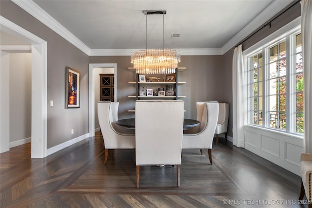6830 E 109th St, Tulsa, OK 74133 - dining room featuring a chandelier, baseboards, and crown molding