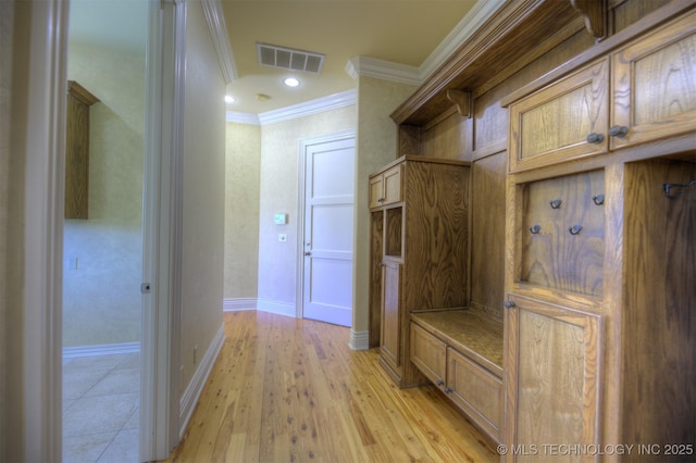 14832 S 53rd E Ave, Bixby, OK 74008 - mudroom with ornamental molding, baseboards, light wood-type flooring, and recessed lighting