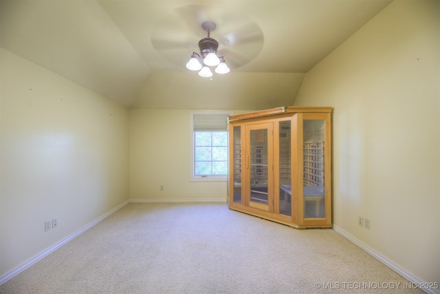14832 S 53rd E Ave, Bixby, OK 74008 - unfurnished bedroom featuring carpet floors, vaulted ceiling, baseboards, and a ceiling fan