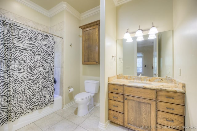 14832 S 53rd E Ave, Bixby, OK 74008 - full bath featuring toilet, shower / tub combo, tile patterned floors, vanity, and crown molding