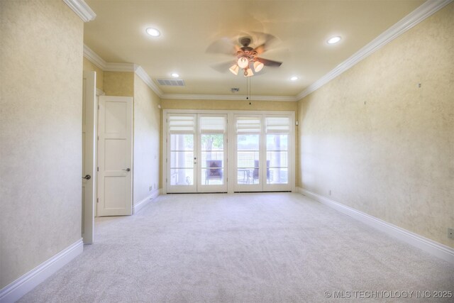 14832 S 53rd E Ave, Bixby, OK 74008 - carpeted spare room with a ceiling fan, recessed lighting, ornamental molding, and baseboards