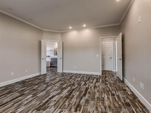15412 E 78th St N, Owasso, OK 74055 - unfurnished room with dark wood-type flooring, ornamental molding, baseboards, and recessed lighting