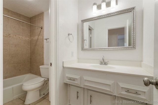 3901 E 60th Pl, Tulsa, OK 74135 - bathroom featuring toilet, tile patterned flooring, vanity, and shower / bath combination