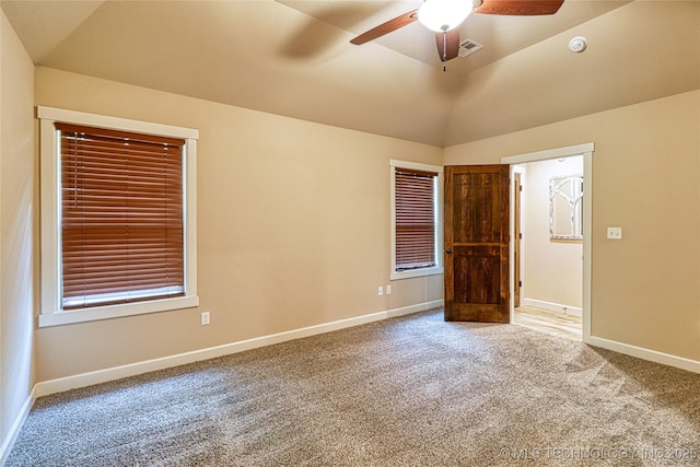 117683 Powell Rd, Eufaula, OK 74432 - empty room with a ceiling fan, carpet floors, lofted ceiling, baseboards, and a smoke detector