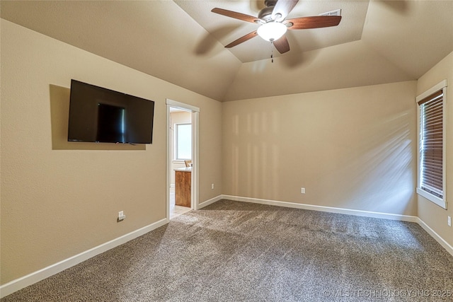 117683 Powell Rd, Eufaula, OK 74432 - spare room with carpet flooring, ceiling fan, lofted ceiling, and baseboards