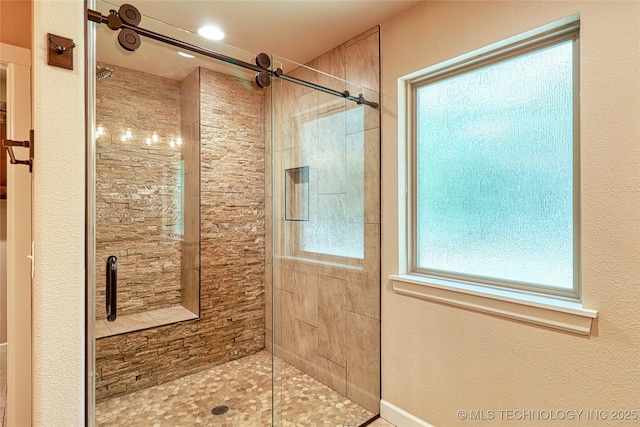 117683 Powell Rd, Eufaula, OK 74432 - full bathroom with a shower stall and tile patterned flooring