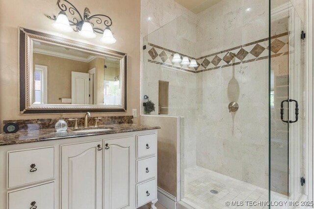 716 W 108th Pl S, Jenks, OK 74037 - full bath featuring ornamental molding, a stall shower, and vanity