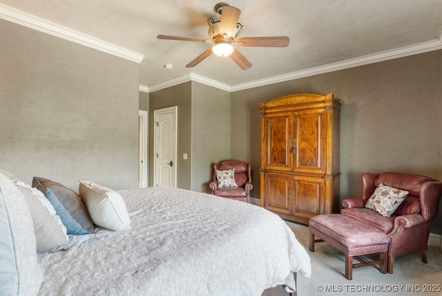716 W 108th Pl S, Jenks, OK 74037 - bedroom featuring ornamental molding, carpet floors, and a ceiling fan