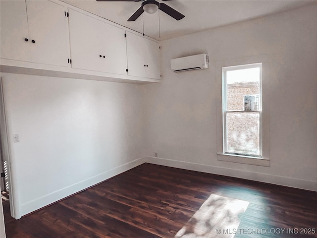 216 Belt Ave, Eufaula, OK 74432 - empty room featuring dark wood finished floors, an AC wall unit, and a ceiling fan