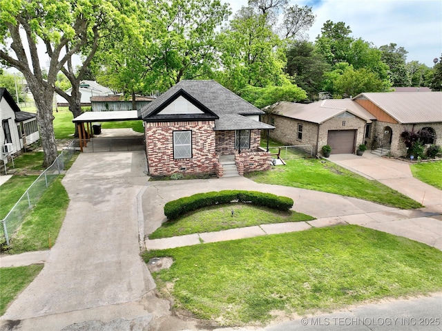 216 Belt Ave, Eufaula, OK 74432 - view of front facade with driveway, brick siding, and an attached carport