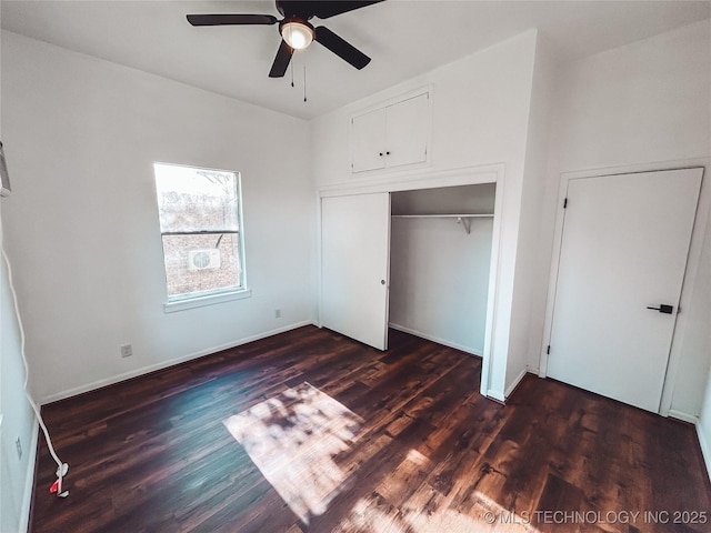 216 Belt Ave, Eufaula, OK 74432 - unfurnished bedroom featuring wood finished floors, a closet, and a ceiling fan