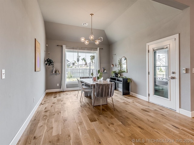13606 S 21st Pl E, Bixby, OK 74008 - dining area featuring light wood-style flooring, a chandelier, healthy amount of natural light, lofted ceiling, and baseboards
