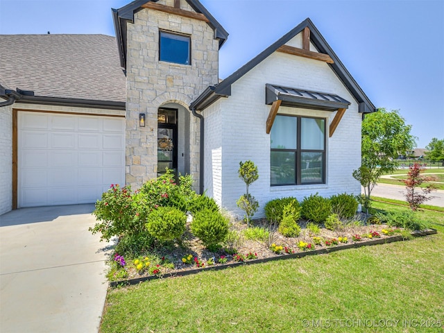 13606 S 21st Pl E, Bixby, OK 74008 - french country home featuring a garage, driveway, brick siding, and a front lawn
