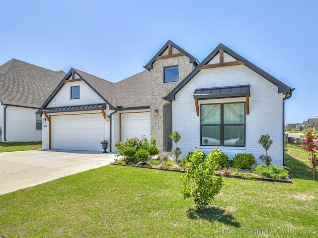 13606 S 21st Pl E, Bixby, OK 74008 - modern farmhouse style home with a standing seam roof, driveway, an attached garage, and a front yard