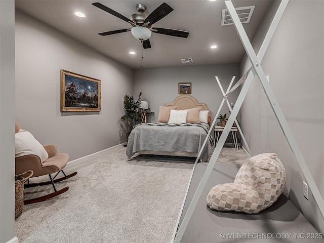 13606 S 21st Pl E, Bixby, OK 74008 - carpeted bedroom with recessed lighting, baseboards, and a ceiling fan