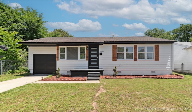 5433 S Boston Ave, Tulsa, OK 74105 - view of front of home with crawl space, a garage, and concrete driveway