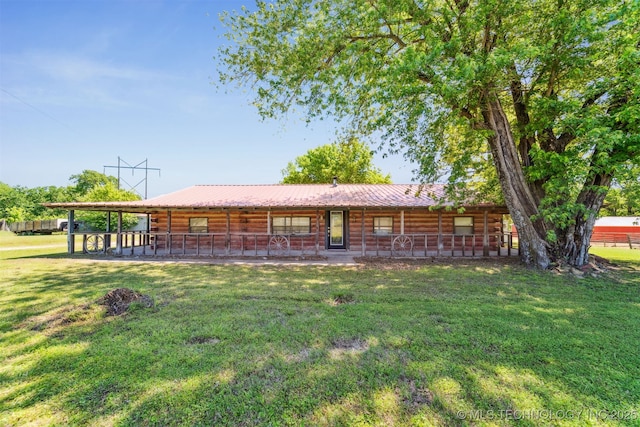21170 S 270th Rd, Morris, OK 74445 - log-style house featuring log siding, a front lawn, and metal roof