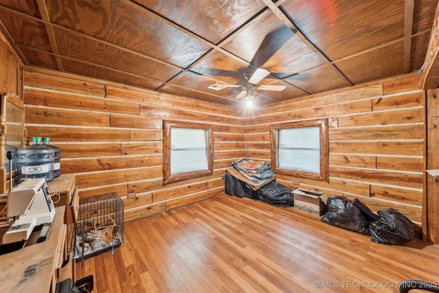 21170 S 270th Rd, Morris, OK 74445 - misc room featuring wooden ceiling, ceiling fan, wood-type flooring, and wooden walls