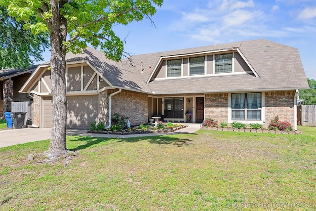 view of front of home featuring a garage, brick siding, driveway, and a porch
