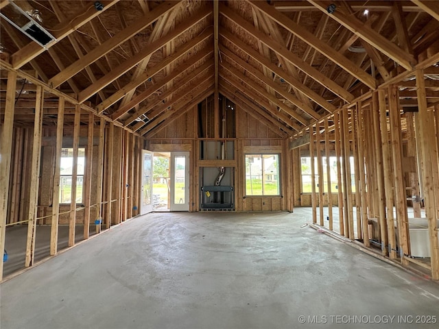 misc room with lofted ceiling