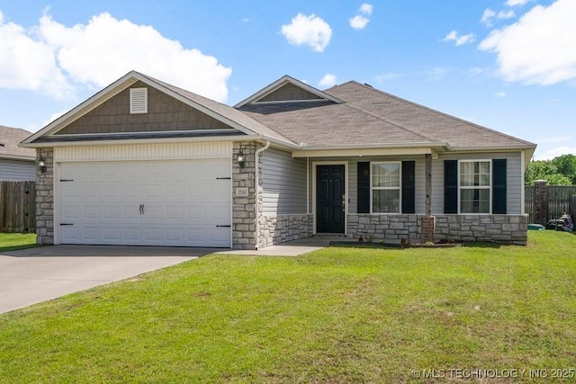 view of front of house featuring stone siding, an attached garage, and concrete driveway