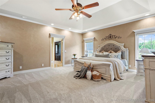 10105 S 72nd E Ave, Tulsa, OK 74133 - carpeted bedroom with multiple windows, recessed lighting, ornamental molding, a ceiling fan, and baseboards