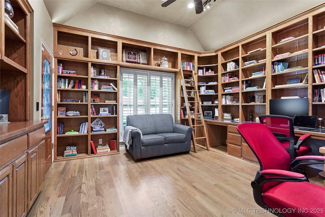 10105 S 72nd E Ave, Tulsa, OK 74133 - office area with lofted ceiling, a ceiling fan, and light wood finished floors