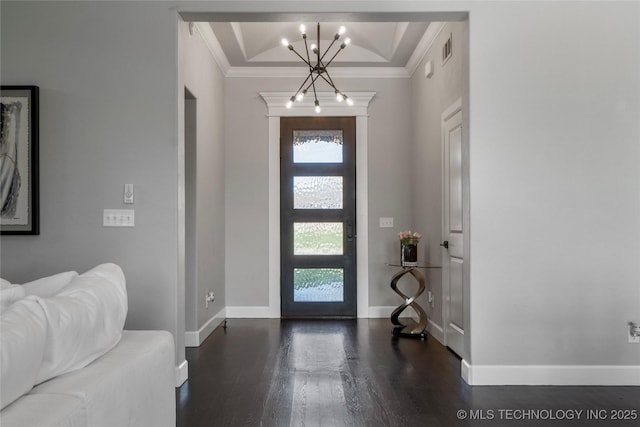10616 N 81st E Pl, Owasso, OK 74055 - entryway featuring a chandelier, ornamental molding, wood finished floors, and baseboards