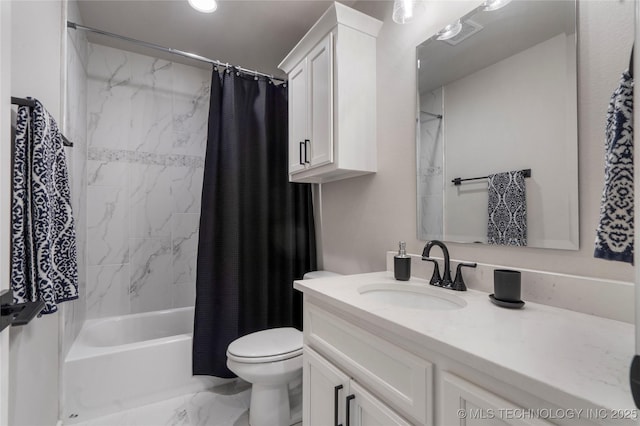 10616 N 81st E Pl, Owasso, OK 74055 - full bathroom with toilet, vanity, marble finish floors, and shower / tub combo