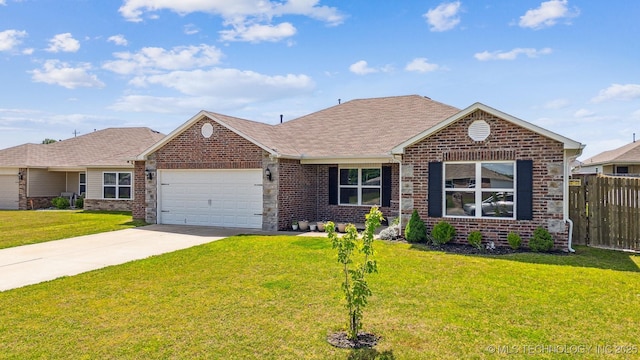 view of front of property with brick siding, an attached garage, roof with shingles, and driveway